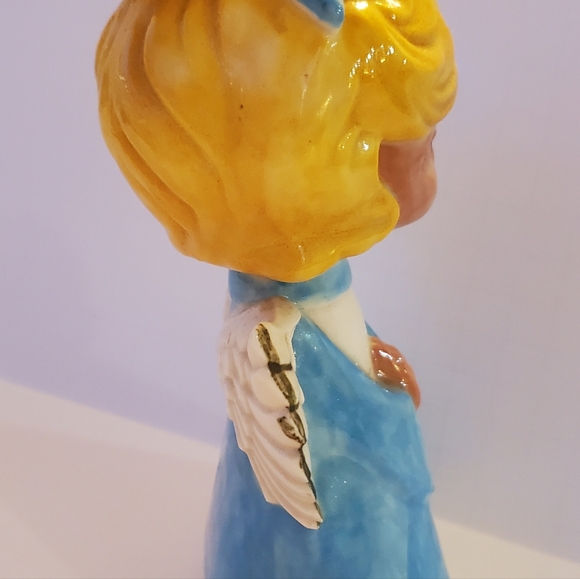 VTG Christmas Angel Choir Hand Painted Ceramic Figurine MCM 60s 70s Blue Blonde - Picture 7 of 11